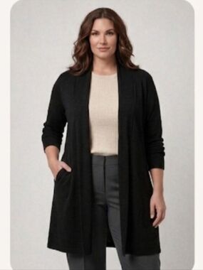 "Susan Graver" Like New Black Open-Front Cardigan - Size X​L